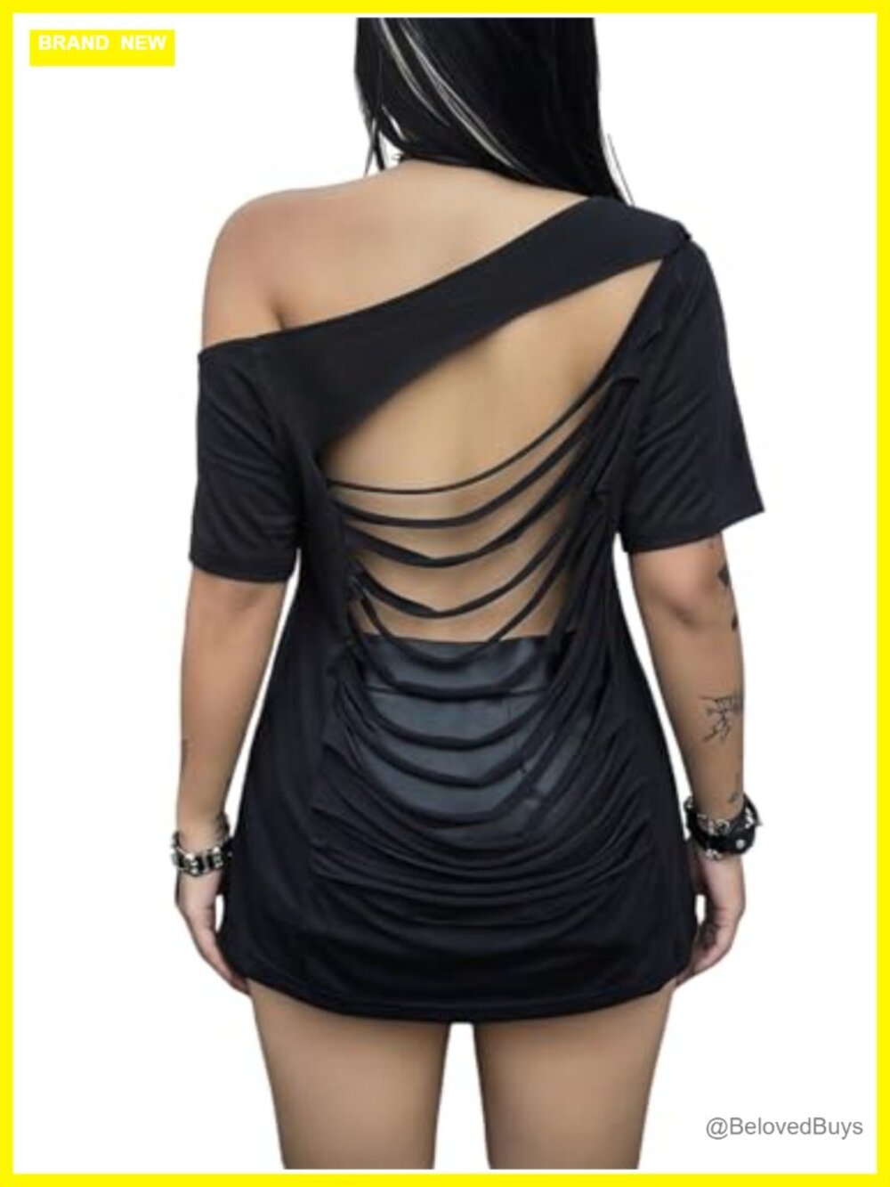 Women's Plus Size Ripped Distressed Off Shoulder T Shirt Y2K Grunge Tee
